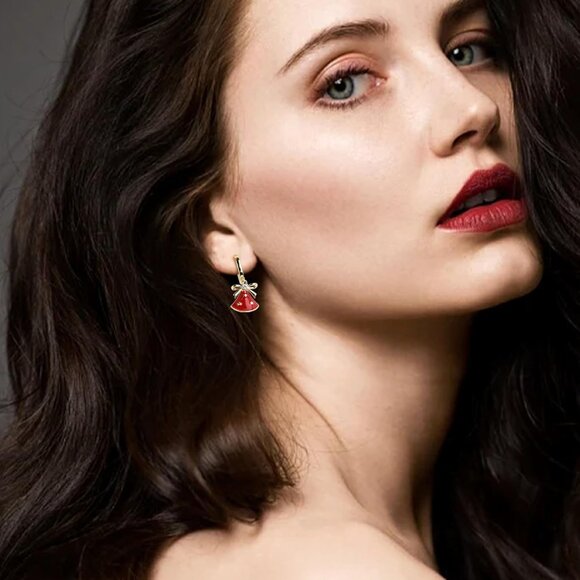 Gold Silver Small Hoop Dangle Earrings for Women, Trendy Dainty Rhinestone CZ Da - Picture 2 of 7